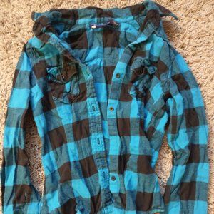 Miley Cyrus - Size Small - Blue and Black Flannel Button-Up Shirt